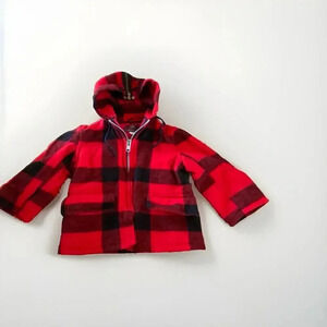 Vtg 1980 Johnson Woolen Mills Plaid Wool Youth Kids Flannel Size 4 Boy Coat Hood